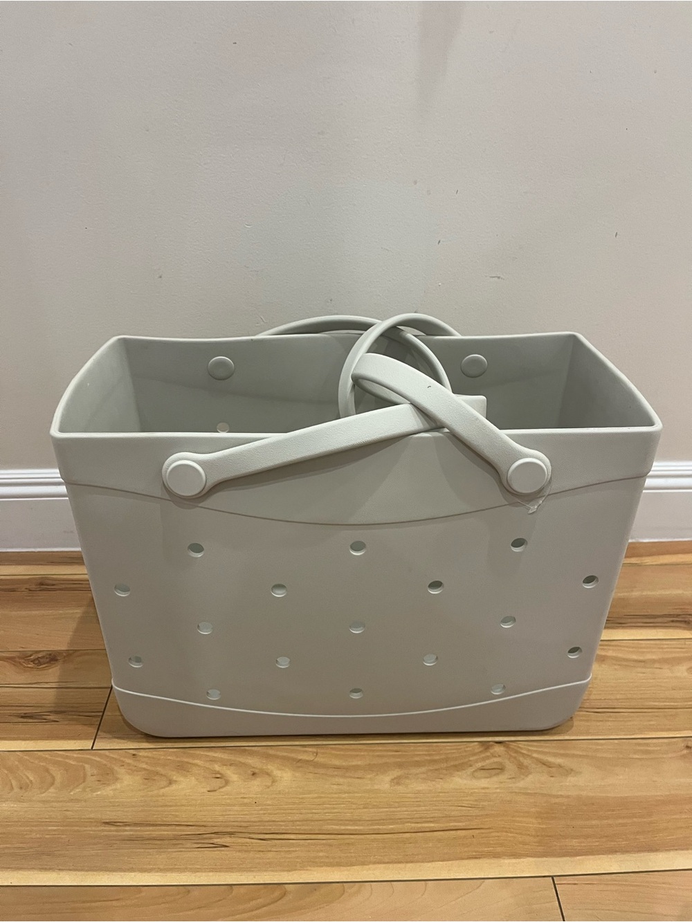 Minimal Perforated Tote Bag in Light Gray